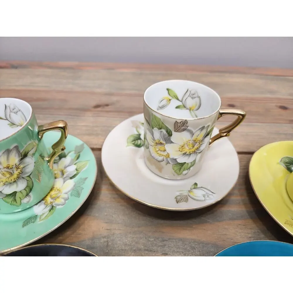 Victorian Porcelain Tea Espresso Cups Saucers Floral Gold Accent Arnalt Creation